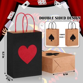 Outus 24 Pieces Casino Party Gift Bags Red Black Poker Party Paper Bags with Handles 8.3 x 6 x 3 Inches for Treat Paper Bags Theme Texas Party Supplies