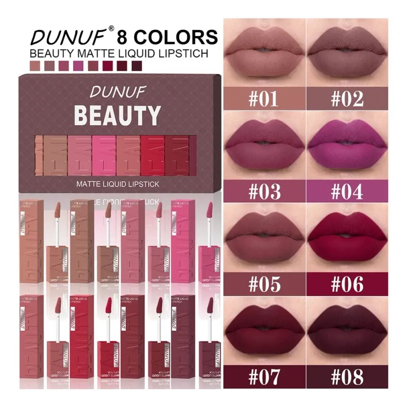 Set 8 Labiales Líquidos Mate Larga Duración Dunuf 01