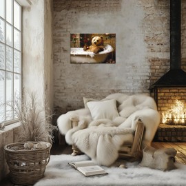 ANRUOXI Bear Pictures Wall Decor, Funny Bathroom Animal Bear Wall Art Painting Decor for Home, Bathroom Animal Pictures Forest King Cub, Funny Wildlife Art Framed Ready To Hang 12x18''