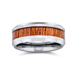 Koa Wood Inlay Titanium Wedding Band Rings for Men for Women Silver Tone Comfort Fit 8MM