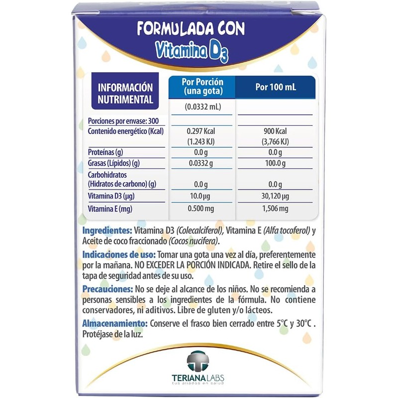 Vitamina D3 ONEDROP frasco con 10 mL, 400 UI