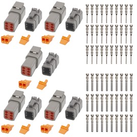 Deutsch DTM Grey 6 Pin Connectors 5 Sets, Waterproof Electrical Wire Connector with Stamped Contacts and Seal Plug for Truck, Off-Road Vehicles, Construction, Agriculture, Marine, Motorcycle Wiring