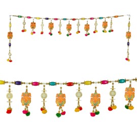 Decorative Toran Door Hanging Artificial ganesha pom pom beads Bandanwar Wall Hangings for Main Door Entrance Window Temple Living Room Home New Year Home Decor decorations(Size-40"X6")(multicolor)