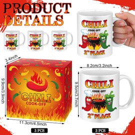 Didaey 3 Pcs Chili Cook off Trophies Chili Prizes Ceramic Mug Cups 13 oz 1st 2nd 3rd Chili Cook off Awards Mugs with Boxes for Festival Cooking Events Gift Supplies Party Decorations(White)
