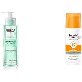 Eucerin DermoPure Gel Limpiador Facial, 200 ml  Protector solar facial efecto mate toque seco Oil Control, 50 ml