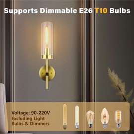 OTRUFE Wall Sconces Set of 2, Modern Bathroom Sconces with E26 Base and Anti Rust Coating, Vintage Candle Holder Light with Acrylic Lampshade, Vanity Lights for Bathroom Living Room Hallway, Gold