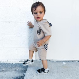 Ledy Champswiin Summer Toddler Boy Clothes Set, Cotton Baby Boy Outfits Hooded Tank Tops and Shorts (Khaki, 2-3 Years)