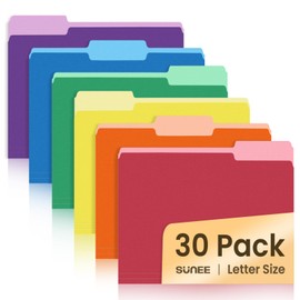 SUNEE SUNEE File Folders, 30 Pack Manilla Folders 8.5 x 11, Colored File Folders Home Office School Supplies for Documents Files Paper, 6 Assorted Colors
