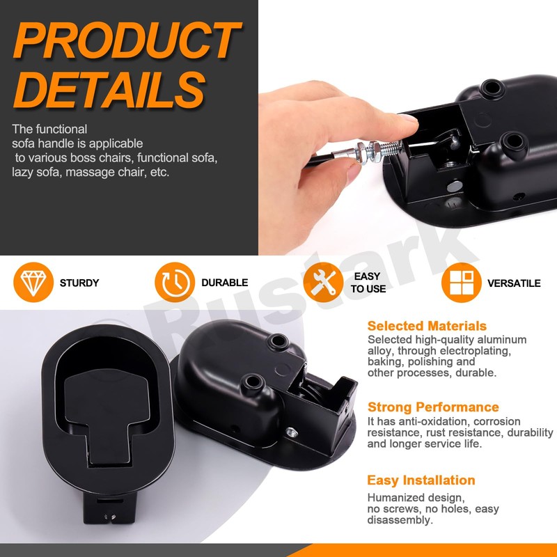 Rustark 2 Sets Metal Recliner Replacement Parts with Cable, Universal