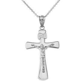 Claddagh Gold 925 Sterling Silver Catholic Jesus Christ on INRI Cross Crucifix Pendant Necklace Sizes (S-L), Sterling Silver