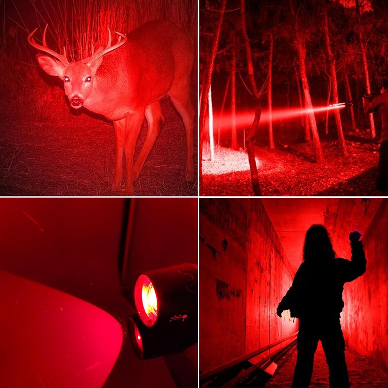 FADOMALL Red Light LED Flashlight Adjustable Focus Single Mode Red