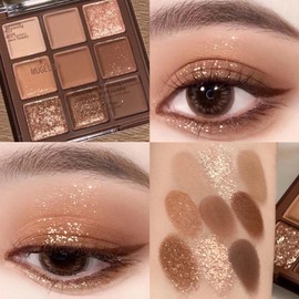 Matte & Shimmer Eyeshadow Palette - 9 Earth Tone Colors for Soft, Smooth Makeup. High Pigmented Nude Shades - Natural, Waterproof, Long Lasting