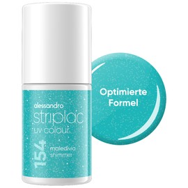 alessandro Striplac UV-Nagellack Maledivia Shimmer - Deckend & Kratzfest bis zu 15 Tage - Leichtes Auftragen - Schonende Abziehtechnologie - Vegan - Blau, 6,5ml
