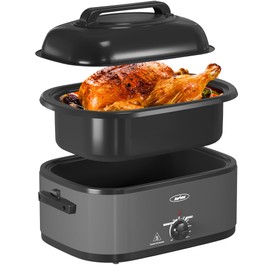 Sunvivi Electric Roaster, 28-Quart Electric Roaster Oven featuring a Glass Lid, Ideal for Turkey Roasting with Self-Basting Cover, Detachable Pan, Cool-Touch Handles, Grey