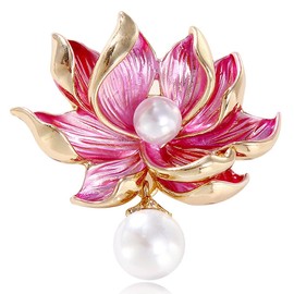 FAIRYGATE Pearl Brooch Pink Lotus Corsage Cheongsam Accessories Anti Lighting Brooches for Women UK, B4508