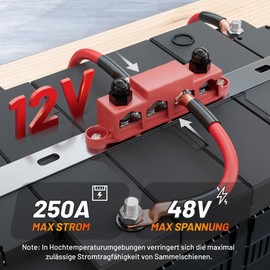 RED WOLF 250A Busbar Distribution Block 12V-48V DC, Distribution Rail with 4x M8/M10 & 3x M4 Terminal Bolts (M10)