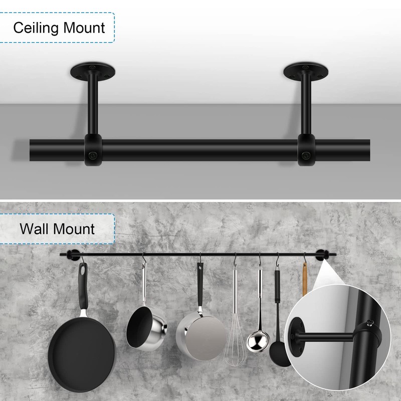 6 Pack Curtain Pole Bracket Ceiling Mount Black 25mm Metal