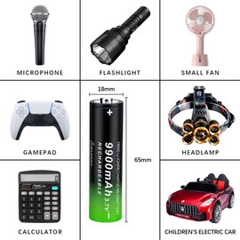 18650 Rechargeable Battery 9900mAh 3.7V for Flashlights, Headlamps, Toys, Doorbells, Cameras (Button Top, 6)