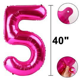 Rose Red Number 5 Balloon 40 Inch,Jumbo Giant Mylar Hot Pink Number 5,Big Large Foil Helium Number Balloons, Digital 5 Helium Balloons for Girls 15 25 Birthday Graduation Princess Party Decorationsn