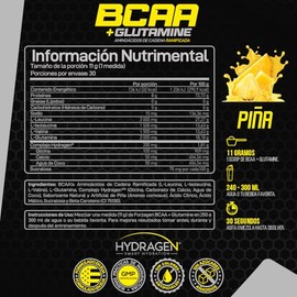 Forzagen | Aminoácidos BCAA + Glutamine | 8 g de BCAA 2:1:1 | 2 g de L-Glutamina | 30 Servicios | Sabor Piña| Post-Intra Entrenamiento | Con Complejo 