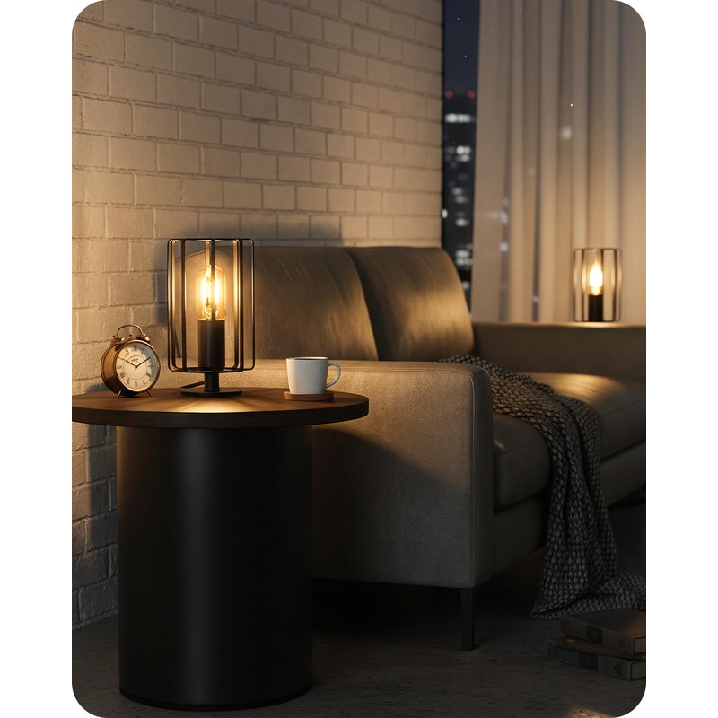 GOEBLESON Industrial Small Table Lamp, Small Bedside Lamp with Dimmable