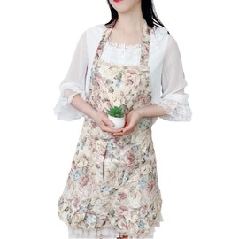 Bewitching Women's Fashionable Floral Cotton Apron (Ecru)
