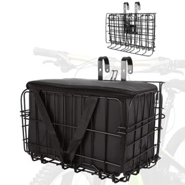 LOPYXBR Folding Bike Basket Rear Metal Electric Scooter Basket with Removable Liner Bag Bike Basket Front Basket for Electric Bike Folding Bicycle Baskets for Adult Bikes, Mountain Bikes