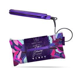 Almost Famous Tropico Getaway 0.5 inches Mini Tourmaline & Ceramic Hair Straightener Flat Iron with Stunning Travel Bag with Set Temperature, All Hairstyles (Hawaii Luau)