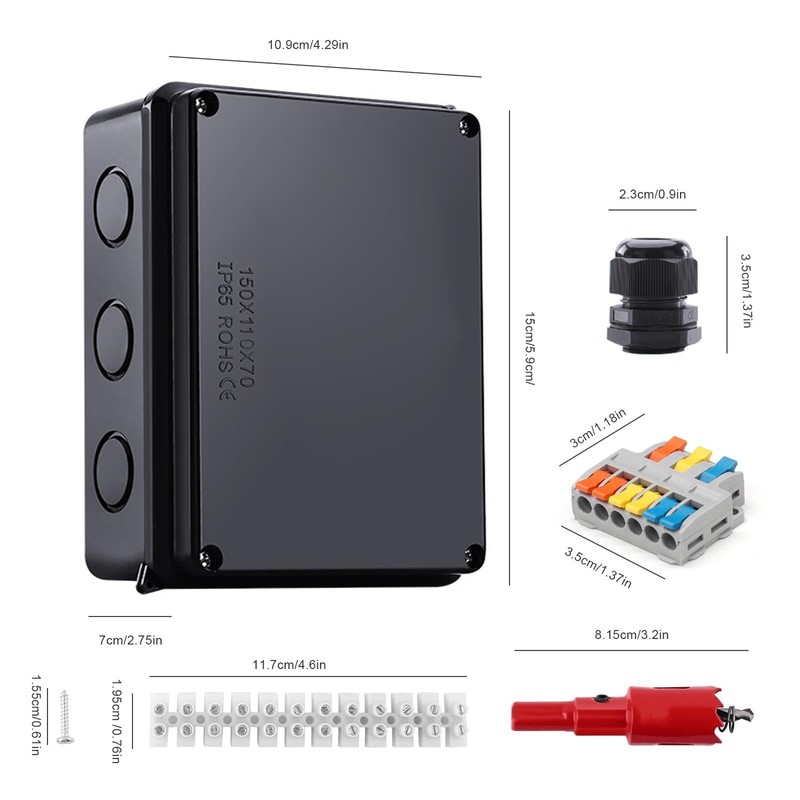 Surface-Mounted Junction Box, 150 x 110 x 70 mm Junction