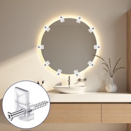 32Pack Mirror Holder Clips,Clear Plastic Mirror Clips,Frameless Mirror Mounting Hardware,Mirror Holders for Wall Mounting,Mirror Mounting Hardware with Screw,for Cabinet,Glass,Wall,Door,Picture Frames