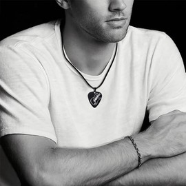 JczR.Y Guitar Pick Necklace for Men Women Stainless Steel Guitar Bass Music Note Necklace Music Lover Pendant Rock Punk Jewelry Gift(Black03)
