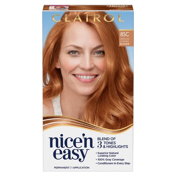 Clairol Nice'n Easy Permanent Hair Dye, 8SC Medium Copper Blonde Hair Color, 1 Count