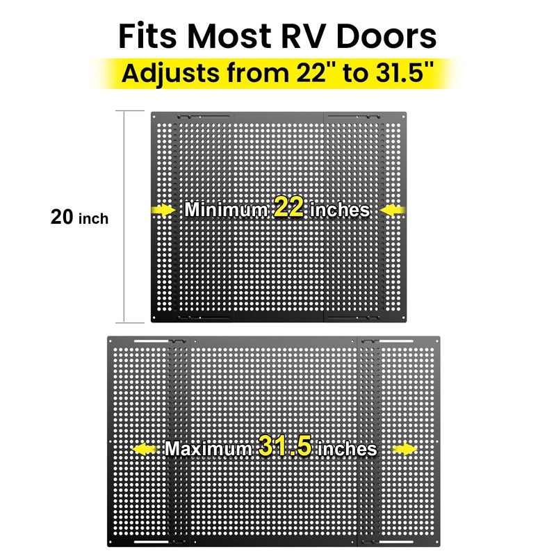 Safoner Premium Adjustable RV Entry Screen Door Grille, Adjusts from