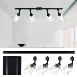 MELUCEE H-Type Track Lighting Heads Modern Ceiling Spotlight 4 Lights Track Ceiling Light Fixtures, Include 39.3 Inches H Type Track Rail and Clear Glass Shade, E26 Socket, Pack of 4