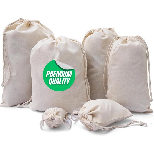BigLotBags Premium Muslin Bags - Double Drawstring, 100% Organic Cotton, Premium Quality Eco Friendly Re-useable Natural Bags. Pack of 25 (12 x 20 Inches)