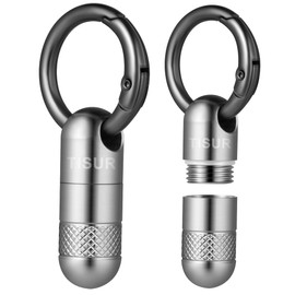 TISUR Titanium Small Pill Case,Mini Single Keychain Pill Holder Portable Pill Container,Pocket Purse Pill Organizer Bottle Box for Travel (Titanium Silver (2-Pack))