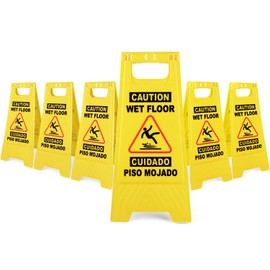 XPCARE 6-Pack Caution Wet Floor Sign,Bilingual Warning Signs,2-Sided Fold-Out,A Frame Safety Wet Floor Signs Commercial,24 Inches,Yellow