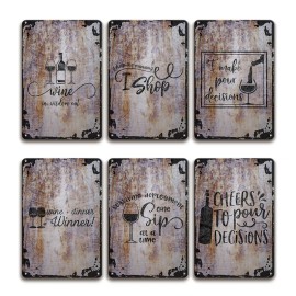 Funny Wine Quote Metal Tin Sign Wine Bottle Glass Wall Decor for Home Bar Kitchen Cafe OrnamentColor: E382(6 PCS), Size: 20*30cm