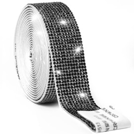 Self Adhesive Crystal Ribbon, Rhinestone Diamond Bling Stickers for Gift Wrapping, DIY Arts Crafts Projects Decor, Wedding, Party Supplies (Black, 1" X 3 Yards)