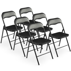 Elevon Folding Chairs 6 Pack, Padded Vinyl Cushion Chairs with Sturdy Metal Frame for for Home and Office, for Indoor and Outdoor Events, 300lb Capacity, Black