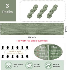 3 Pack Cheesecloth Table Runner, Table Decor Romantic Wedding Runner Gauze Table Runner for Baby Shower Bridal Shower Wedding Birthday Party Table Decor (Green)