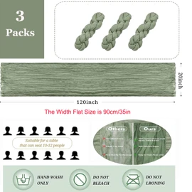 3 Pack Cheesecloth Table Runner, Table Decor Romantic Wedding Runner Gauze Table Runner for Baby Shower Bridal Shower Wedding Birthday Party Table Decor (Green)