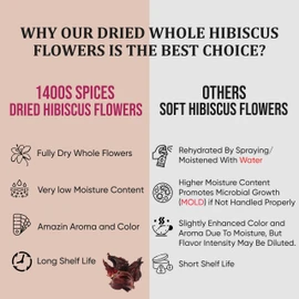 1lb Dried Whole Hibiscus Flowers and Petals, Flor de Jamaica, Sorrel Flower, Zobo Flower perfect for Tea and Mexican Agua Fresca by 1400s Spices