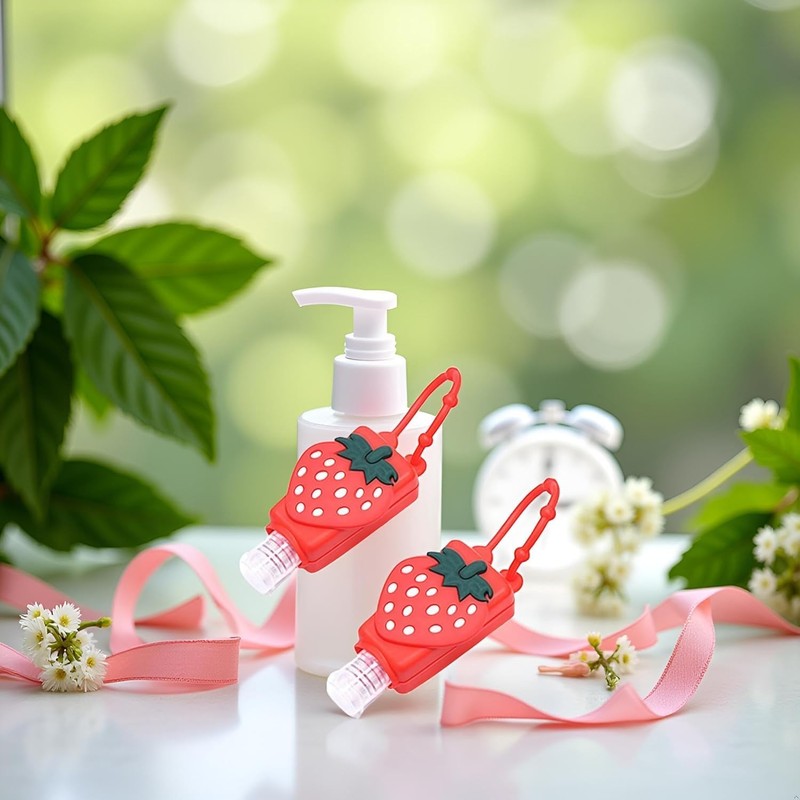 2 Pcs Strawberry Empty Travel Hand Sanitizer Bottle, Silicone Sleeve