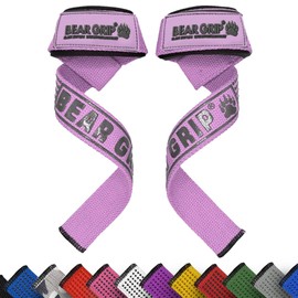 BEAR GRIP Straps - Premium Neoprene padded Heavy Duty double stitched weight lifting gym straps, Gel grip, 100% cotton, Extra long length (Pastel Purple)