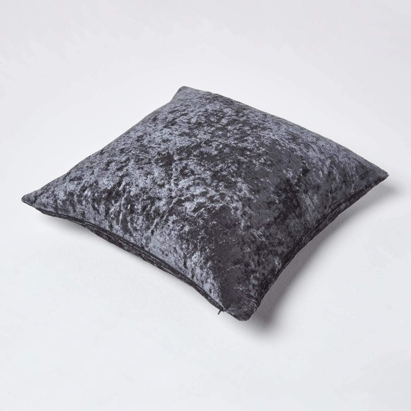 Homescapes Luxury Dark Grey Crushed Velvet Cushion Cover 18 x