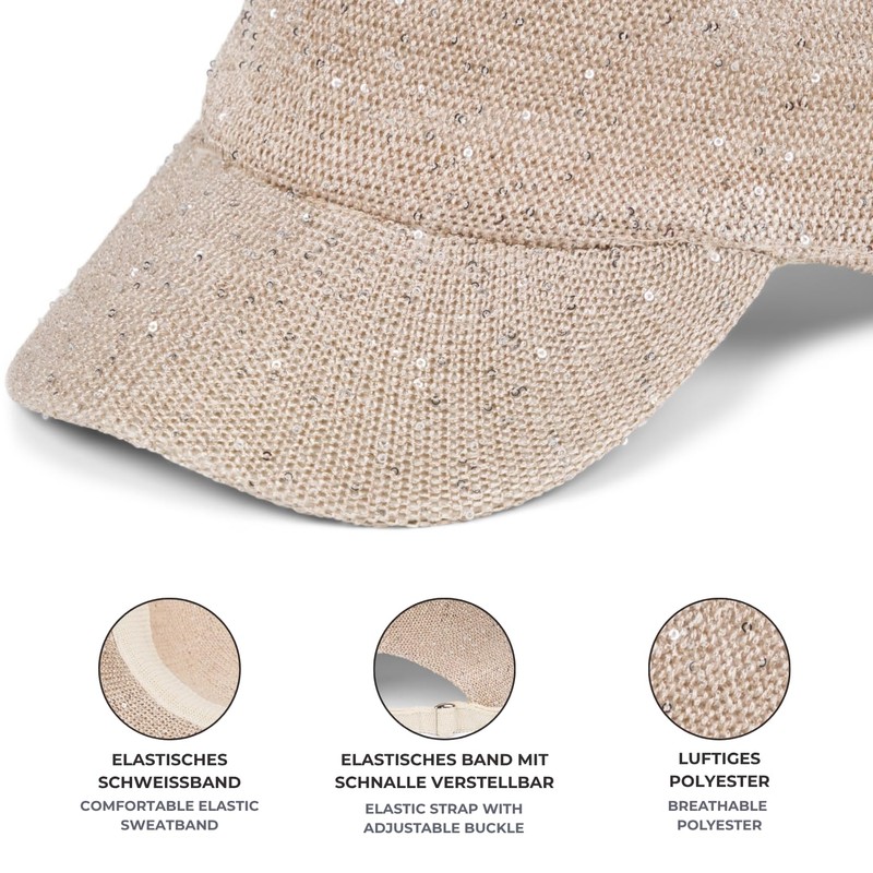 styleBREAKER Women's Summer Baseball Cap Woven with Sequins, Airy Baseball