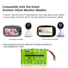 iMah Batería de repuesto Ni-MH AAA de 1600 mAh 4.8 V 36044-10 para monitor Summer Pure HD de 4.5 pulgadas 36203 36203-2, Baby Pixel Zoom HD 5.0 pulgadas 36044