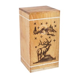 HIND HANDICRAFTS Handcrafted Floral Engraved Wooden Urns for Human Ashes Adult Large - Cremation Urn for Ashes - Burial Urn for Columbarium - Funeral Urn Box (Buck Deer Mountain, 250 LB - Hardwood)