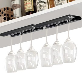 Vaisoeny Wine Glass Rack，2 Pack Aluminum Wine Glass holder, Under Cabinet Wine Glass Holder, Wine Glass Holder Under Shelf for Kitchen and Bar, Black